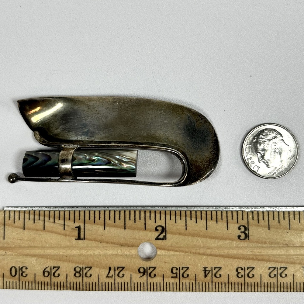 Unique Artisan Vintage Large Sterling Silver 925 heave Abalone Brooch Pin OOAK - Picture 7 of 9
